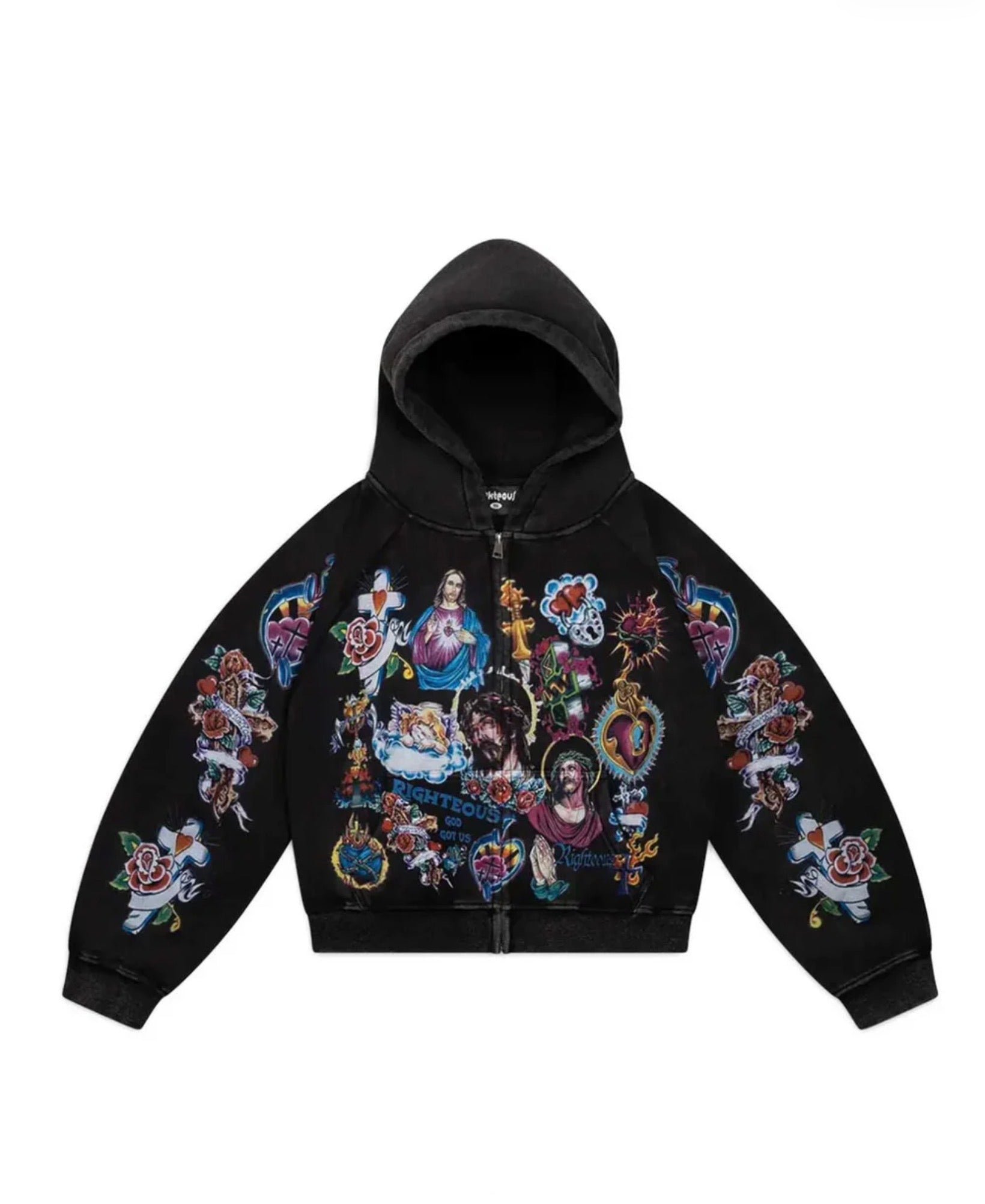 RIGHTEOUS RISEN KING CROPPED ZIP UP HOODIE
